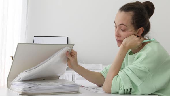 Female Accountant With Folders Working At Desk