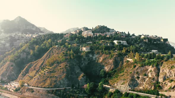 Taormina, SICILY, Italy - August 2019: Cinematic City Stands on a Hill. At the Hem You Can See the