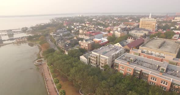 Upward Aerial Shot of Waterfront Park in Downtown Charleston, SC