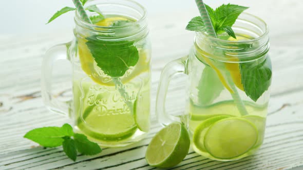 Glass Jars Filled with Refreshing Lemonade