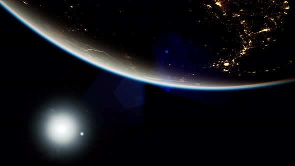 Space, Sun and Planet Earth at Night