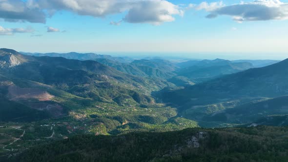 Mountain Sunset landscape high in the mountains aerial view 4 K