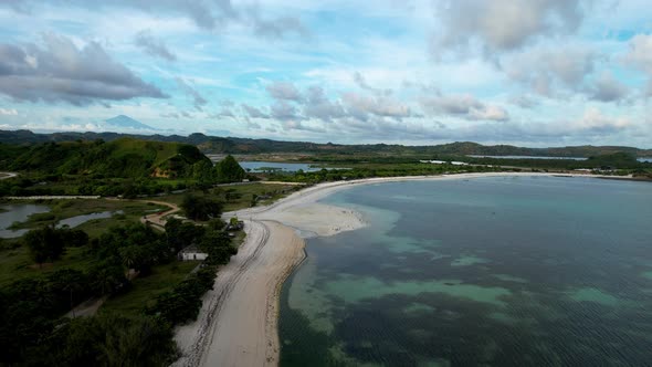 Aerial view of Selong Belanak, Tropical island with sandy beach