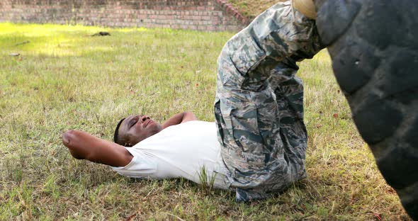 Military soldier during fitness training exercise