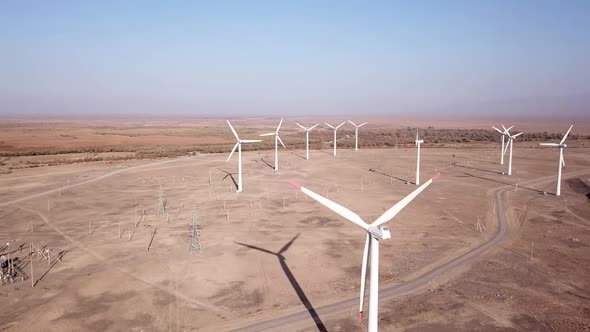 Windmills in the Steppe, Near a Small Town