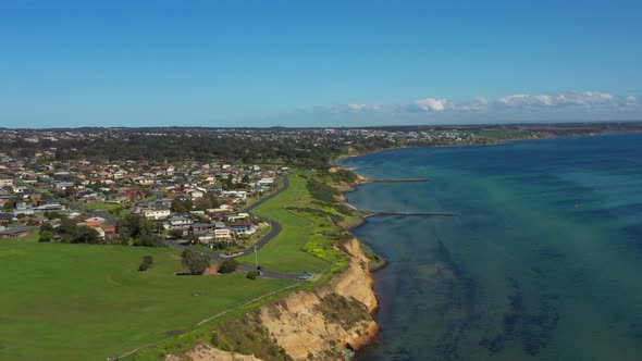 AERIAL Over Clifton Springs On Blue Sunny Day, Australia