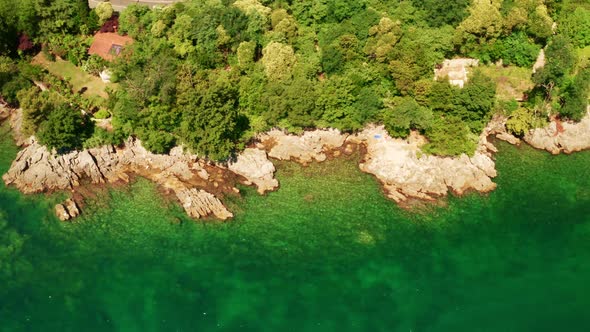 Lush Green Trees Growing on Cliffs of Island at Gulf of Lima