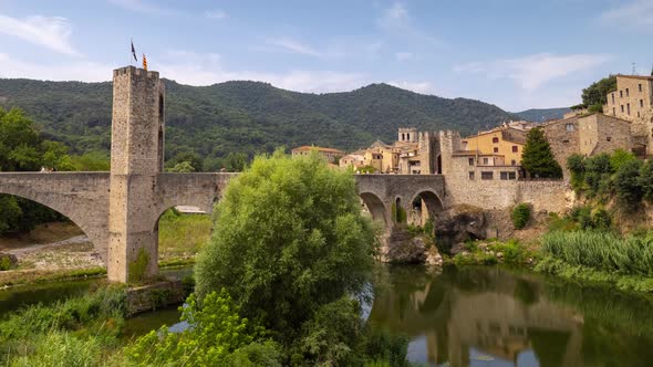 The Bridge and River Fluvia at Besalu Girona Catalonia Spain