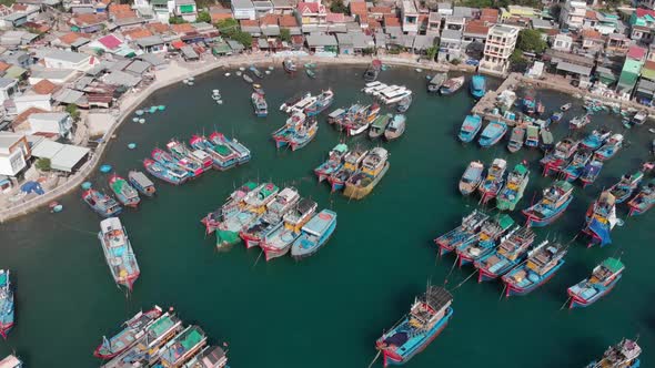 Professional Asian Schooner Fishing Boats with Crab Traps for Catching Squid and Lobster Anchored