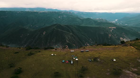 aerial view of a Camping at the beginning of a huge canyon in Mexico