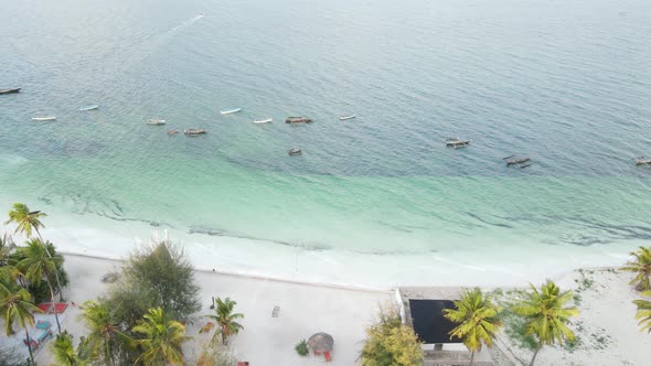 Coastal Landscape of Zanzibar Tanzania  Boats Near the Shore