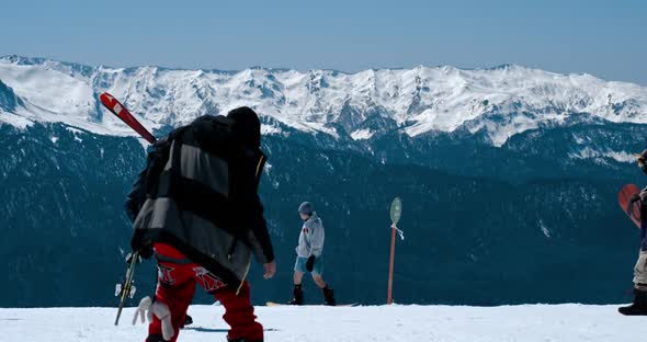 Ski Track in the Snowy Mountain Peaks of Sochi Russia Skiing Concept