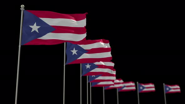 Puerto Rico Row Of Flags Animation Include Alpha Channel