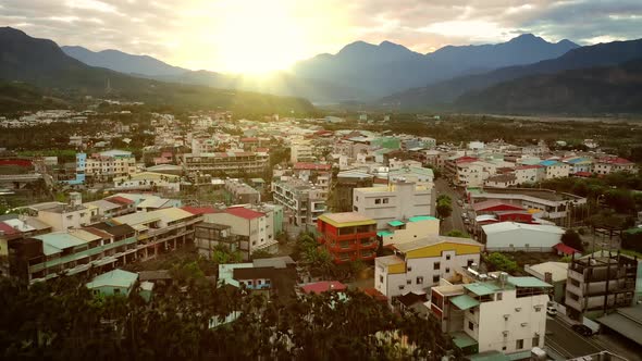 Aerial shot of a small town in central Taiwan