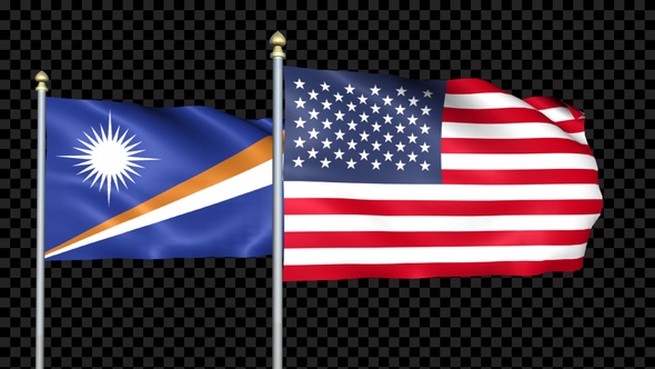 Marshall Islands And United States Two Countries Flags Waving
