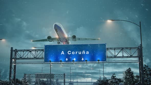 Airplane Take Off A Coruna in Christmas