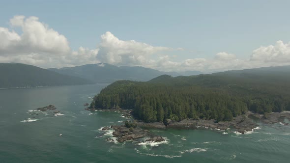 Beautiful Aerial Landscape View of the Rocky Pacific Ocean Coast in the Southern Vancouver Island du