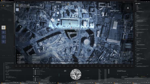 Security tracking software searching for the location of the criminal in a city alt