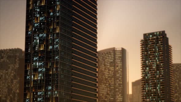 Sunset Aerial Shot of Skyscrapers of Business Centre alt