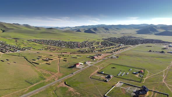 Aerial Kharkhorin Ovorkhangai Province in Mongolia