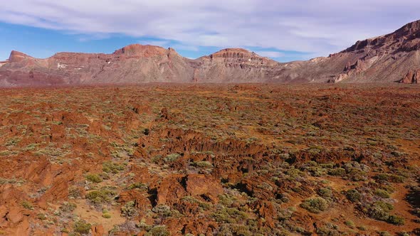 Aerial View of Solidified Lava and Sparse Vegetation in the Teide National Park