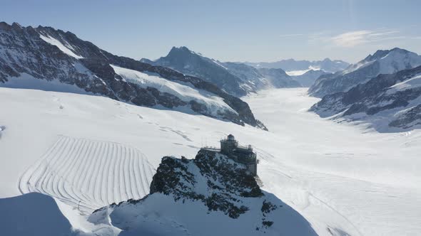 Aerial view of Jungfraujoch on Swiss Alps, Wengen, Bern, Switzerland.