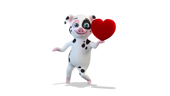 White Pig Dancing With A Heart on White Background