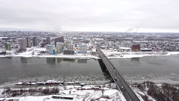 Bridge Over the River in the Siberian City