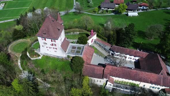 Aerial video of a castle in Aarau, Switzerland.