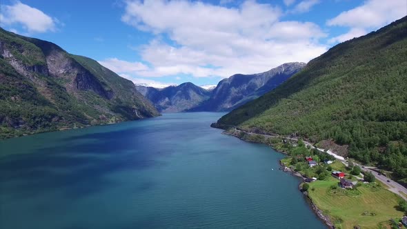 Norwegian fjord, aerial view.