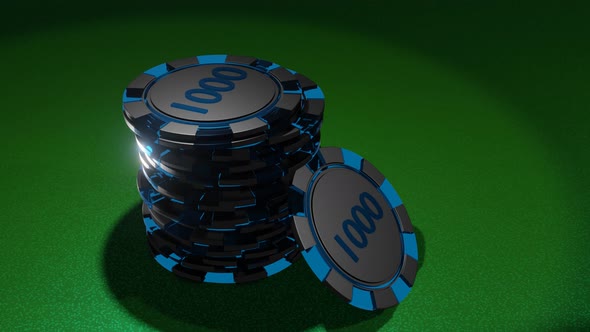 Poker chips on gambling table.