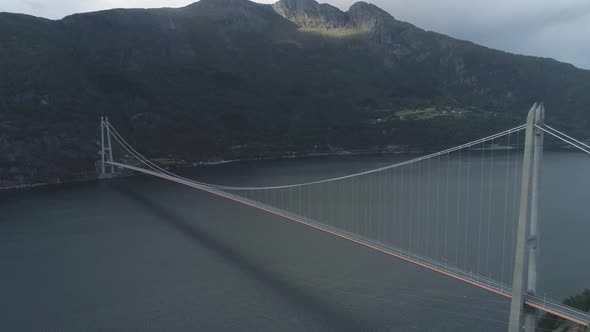 Hardanger Bridge Across the Hardangerfjord in Norway in Summer Day. Fjord and Mountains