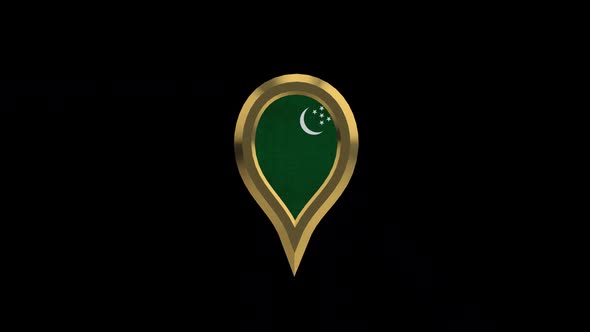 Turkmenistan Flag 3D Rotating Location Gold Pin Icon