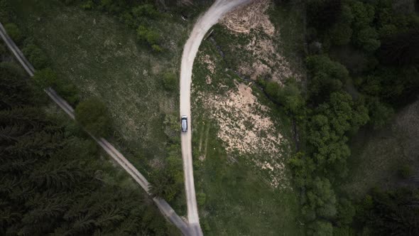 Drone Top Shot on Van Into to the Forest