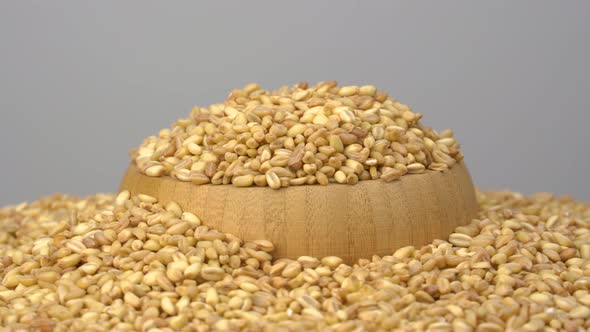 Grain kernel product in wooden container. 