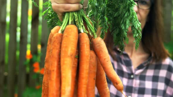 Mature woman holding carrot vegetable