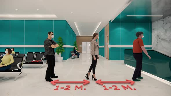 3d animation of social distancing or safe distance concept