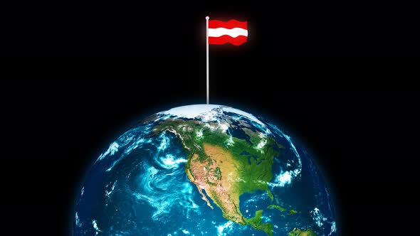 3d Rotated Planet Earth On Flying Austria Flag Animation