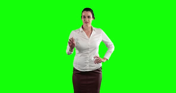 Animation of a Caucasian woman in suit in a green background