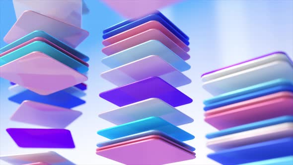 Colored Abstract Cards are Rotated and Stacked