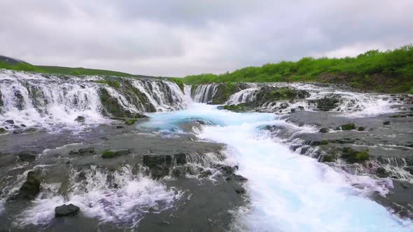 Drone Aerial View of Bruarfoss Waterfall in Brekkuskogur Iceland