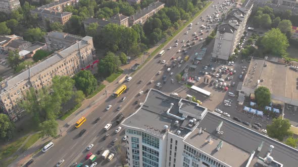 Ambulance In City Traffic Aerial