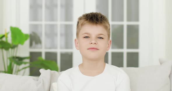 Portrait of Adorable Young Happy Boy Looking Straight Ahead