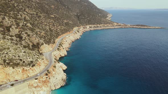 Aerial Top down view of curves of coastal road