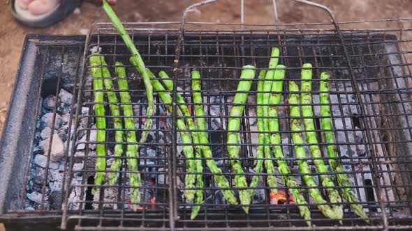 Timelapse of Vegetables Being Cooked at Barbeque