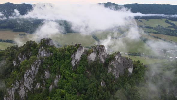 Aerial view of the Sulov rocks nature reserve in the village of Sulov in Slovakia