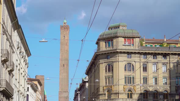 Asinelli and Garisenda Towers Located in Bologna Downtown