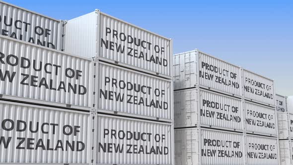 Cargo Containers with PRODUCT OF NEW ZEALAND Text