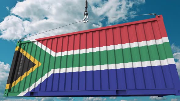 Loading Cargo Container with Flag of South Africa alt