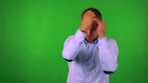 Young Handsome Business Man Does Box - Green Screen - Studio